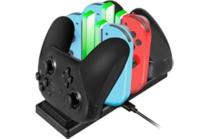 ‎EXTSUD EXTSUD 6 in 1 Switch Controller Ladestation Pro Controller Ladegrät mit 4 Slots für Joy-Con und Typ-C USB Port für Switch Konsole/Pro Controller/Typ-C Geräte Dock