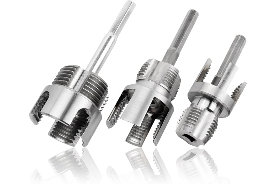 Mesee 3Pcs Pipe Threading Tool Kit Internal & External Pipe Threading Tool Dual-Function Tube Thread Cutting Tools Quick Change 1/2'' 3/4'' & 1'' PVC Pipes Threader Set Fits Electric Drills