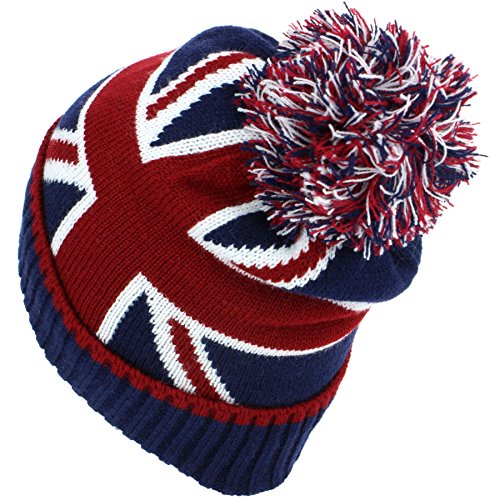 Macahel Union Jack Bobble Beanie Hat 