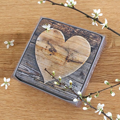 Mars & More 6-teiliges Glas-Untersetzer-Set, Herz Holz | MM-SCOZHH | 8716522043563 - 2