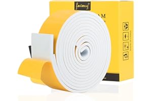 fowong Joint Adhésif en Bande 50 largeur x 6 mm Épaisseur x 4m longueur Joint en Caoutchouc Porte Fenêtre d'Isolation Phonique Antichoc Protection Mur Climatiseur - Mousse blanc film jaune