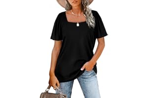 Aokosor T Shirts for Women Square Neck Tops Ladies Puff Sleeve Summer Casual Tee