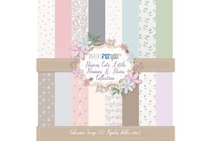 PAPERSFORYOU Colección 12 Papeles Scrap doble cara 180gr 12"x12" Básicos (Cute & Little Bunnies & Bears)