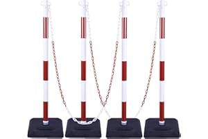 ZINCORANGE [ 4 pezzi] palo delimitatore di traffico 40''/100cm, palo di barriera con catena legata di 20FT/600cm e base riempibile di sabbia/acqua per parcheggio, costruzione di strade