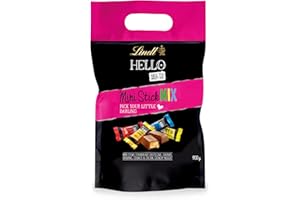 ‎LINDT Lindt HELLO XXL Beutel Mini Sticks | 900g | 4 Sorten gefüllte Alpenvollmilch-Schokolade | Großformat | Mischung | Schokoladengeschenk
