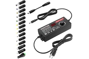 SHNITPWR Bloc d'alimentation universel 144 W 3,5-12 V 12 A réglable DC 12 V 11 V 10 V 8 V 9 V 6 V 5 V 3,5 V AC/DC avec 14 conseils et câble de polarité pour bandes LED électroniques ménagers