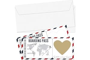 GlamRays Surprise Film Boarding Pass Lot de 2 cartes à gratter 8,9 cm x 20,3 cm Doré Billet de voyage Cadeau pour vacances, anniversaire, Noël, mariage