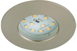 ‎BRILONER Briloner Leuchten 7204-012 LED Einbauleuchte, Einbaustrahler, LED Strahler, Spots, Deckenstrahler, Deckenspot, Lampen Wohnzimmer, led einbaustrahler 230v, Deckeneinbauleuchten, 5 Watt, 400 Lumen, Badezimmer / Bad geeignet IP44, energiesparend, rund, matt-nickel