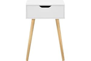 [en.casa] Comodino da Notte con Cassetto 60 x 40 x 29,5 cm Tavolino da Divano a 4 Gambe in Legno Tavolo Basso da Salotto/Soggiorno/Camera da Notte - Bianco
