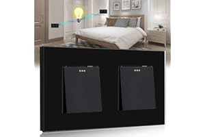 BSEED Interruptor de luz 1 Gang 2 Vías+ 1 Gang 2 Vías,Interruptor conmutador con marco de cristal,16A Interruptor de pared basculante,Negro Interruptor de palanca 157mm