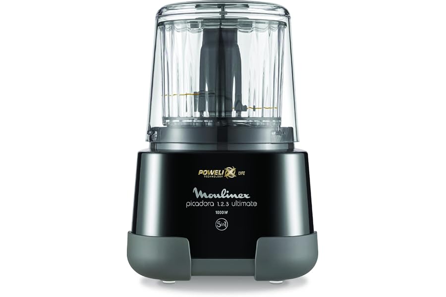 Moulinex DP8108 Moulinette Ultimate Electric Chopper, Titanium Blades, Powelix Life Technology, 1000W, Capacity up to 550 ml, 5in1 Functions, Black