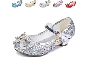 SANGYN Girls Princess Dress Up Shoes Sparkly Glitter Low Heels for Party, Wedding, Cosplay