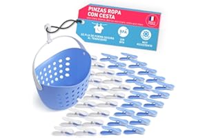 culiclean 40 Pinzas con Cesta para Tender Ropa – Cesta Pinzas Ropa Tender – Plástico Resistente y BPA-Free – Fabricado en Francia – Soft Clip, Azul Claro-Blanco, Blanco-Azul Claro, Claro
