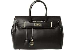 Mac Douglas - Sac à Main Noir - Le Pyla de la Collection Meryl - Taille XS : 34,5 x 25 x 12,5 cm - Cadenas Décoratif et son Pendentif Clé - 3 poches intérieure dont une zippée - Bandoulière Amovible