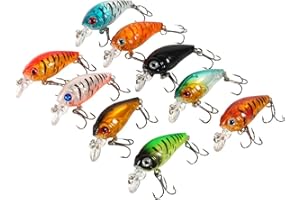 TICFOX Minnow Bass Fishing Lot de 9 leurres de pêche en plastique avec petit crochet de vilebrequin pour eau douce et eau salée 4,5 cm/4 g