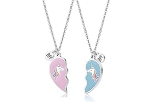 Hudiepan 2 pezzi collana di amicizia unicorno, migliore amico unicorno cuore collana, collana amicizia ragazza, collana unicorno ciondolo cuore unicorno collana collana cuore cuore unicorno collana
