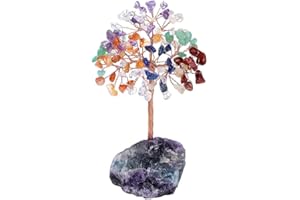 DESIGNBOX Amethyst Healing Crystal Tree, Natural Reiki Crystals Trees with Gemstone Stone Base Copper Wire Feng Shui for Home Office Spiritual Energy Good Luck Decor (Rainbow)