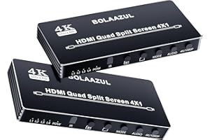 HDMI Multiviewer 4X1 1080P, BolAAzuL 4 en 1 HDMI Quad Screen Multi-Viewer Converter Seamless HDMI Switcher para PS4 DVD Cámara PC a TV Monitor