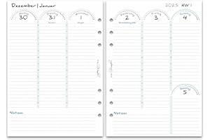 ‎SINNWUNDER SinnWunder® Kalendereinlage 2025 Größe Din A5 – 1 Woche auf 2 Seiten – Für 6-Ringplaner - PureSinn mit Spalten