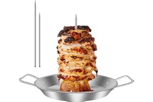 AUTUUCKEE Vertical Meat Skewer, Stainless Steel Vertical Skewer Grill with 3 Replacement Spikes, Kebab Skewer, Barbecue Vertical Skewer Grill Rack Stand for Whole Chicken Fish Sausage Steak