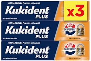 Kukident Plus Morso Insuperabile Crema Adesiva Per Protesi Dentali Totali e Parziali, Sapore Neutro. Confezione da 3x35g