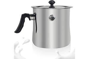 GBKDQQ Casserole à lait à induction - 1.5L En acier inoxydable Double paroi Avec bec verseur et couvercle en verre Avec poignée en plastique antidérapante pour cuisinières à gaz, électriques et à induction