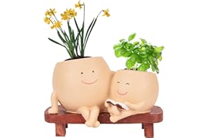 E-YIHESZ Smily Face Planter Pot Cute Resin Flower Head Planter for Indoor Outdoor Unique Sit Chair Succulent Pots Gift IdeaI for Mother,Father and Appreciation Christmas with Drainage Hole (1 PCS Type1)