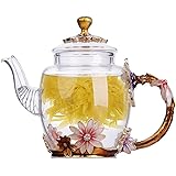 Enamel Glass Teapot, ANSUG Heat-Resistant Flower Glass Tea Pot Kung Fu Glass Teapot for Tea, Juice, Coffee for Mother's Day, 