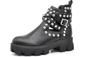 IF Fashion Scarpe da Donna Stivali Stivaletti Biker Fibbie Borchie Primaverili Traforati GR-6608