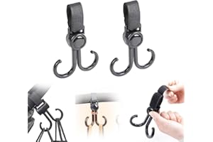 Wondsea 2 Pièces Crochets Poussette,Crochet Multifonctionnel pour Poussette,360° Rotatif Crochet Poussette,Accroche poussette Universel, pour Accrochez Sacs à Couches, Vêtements, Sac à Main