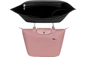 DtgEcd Bag Insert Organizer, Purse Insert Organizer With Zipper, Premium Felt Tote Bag Organizer for Travel & Commute, Folding Tote Bag Organizer Insert for Longchamp (Black, L)