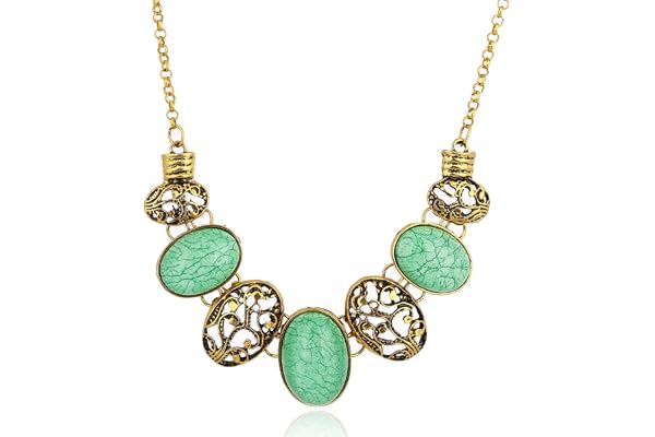 Yazilind Collier ras-du-cou plaqué or et noir de style ethnique avec pierres ovales