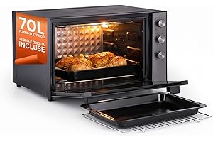 Wintem - Forno Elettrico Ventilato XXL 70L 2500W con Doppia Resistenza, Timer, Griglia e Teglia Incluse, Cottura Combinata e Superiore fino a 230°C