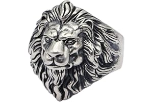 fikujap Herren 925 Sterling Silber Vintage Open Verstellbar Löwenkopf Ring, Rock Punk Gothic Biker Stil Fingerschmuck