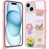 Elfia Apple iPhone 15 Plus ile Uyumlu Kılıfı Simli Silikon Kabartma Fig&uuml;rl&uuml; Darbe ve Kamera Lens Korumalı Kapak Cezve Pembe