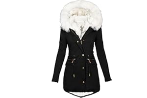 EMATOP Wintermantel Damen Warmer Lang Jacke Baumwolle Einfarbig Wanderjacke mit Kapuze Wintermantel Langarm Elegant Steppmantel Herbst Winter Outdoor Baumwolljacke Kuschelig Winterparka Mantel
