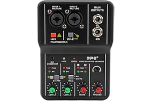 CUEI Live Sound Card, 2 Channel Audio Mixer Console Mini USB Mixing with 48V Phantom Power, Portable 16 BIT 48KHZ DJ Podcast Equipment for Music Recording Karaoke Streaming