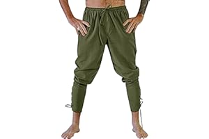 YAOHUOLE Herren Mittelalter Hose Vintage Freizeithose mit Taschen Renaissance Piratenhose Cosplay Kostüm Hose Herren Lang