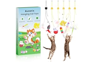 Aucenix Katzenspielzeug Selbstbeschäftigung Hängende Türrahmen - Interaktives Katze Feder Spielzeug mit Federn, Katzenminze, 6Pcs Intelligenz Hüpfendes Einziehbares für Katzenauslauf, gegen Langeweile