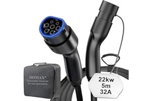 ‎DOMAX DOMAX Typ 2 Ladekabel 22kW 5M Typ 2 auf Typ 2 Elektrofahrzeug Ladekabel, 22KW,5 Meter3 Phasen 32A, IP54, TÜV, Kompatibel mit Tesla Model S/3/X/Y, VW e-Golf/e-UP/ID.3, BMW i3/i8, Mercedes EQC/EQS