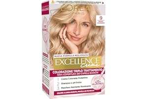L'OREAL PARIS L’Oréal Paris Colorazione Triplo Trattamento Excellence, Con Acido Ialuronico, 100% Copertura Capelli Bianchi, Per Capelli Più Idratati, Biondo Chiarissimo (9)