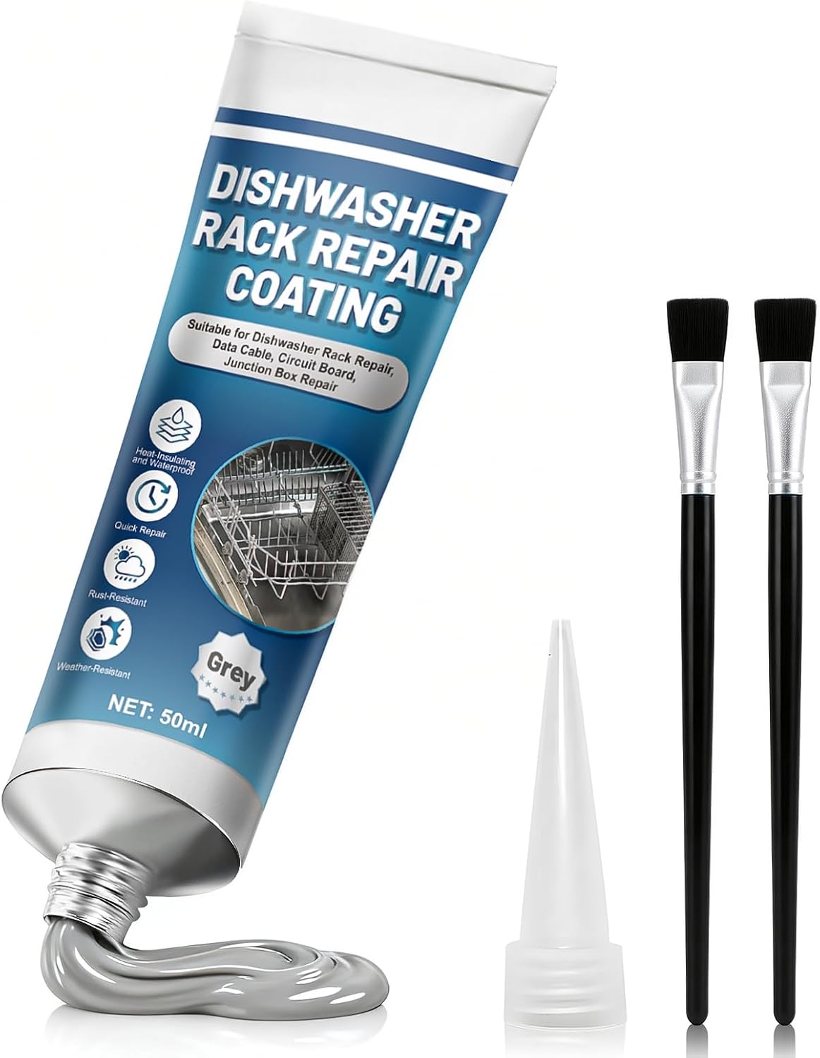 NoxGule Reparador Cesta Lavavajillas, Pintura para Cestas Lavavajillas, Rerack lavavajillas Gris, Fuerte Adherencia, Resistente al Agua, para Reparar Gomas Desprendidas en Cestas, Versión Mejorada