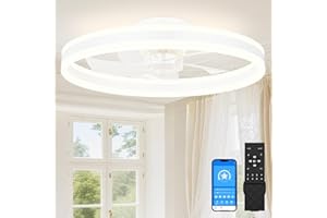 ‎SUNKENET SUNKENET Deckenventilatoren mit Beleuchtung, 60cm Lampe mit Ventilator, 3000K-6500K Dimmbare LED Deckenventilator mit Licht, Deckenventilatorlampe für Schlafzimmer,6-Gang,Timer,Leise, Weiß