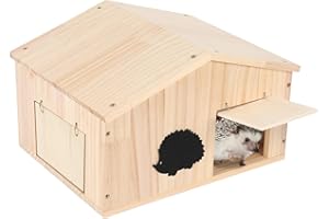 BTSAE Wooden Hedgehog House with Pitched Roof, Hedgehog Houses for Garden, Weather-Resistant Outdoor Hedgehog Houses, Hibernation Shelter & Hedgehog Feeding Station, Predator Proof Safe Habitat