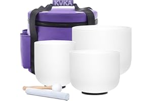 KVKA Crystal Singing Bowls Set of 6"B+8"G+10"E 432hz Quartz Crystal Singing Bowls Sound Healing Bowls Yoga Meditation with Carrying Cases