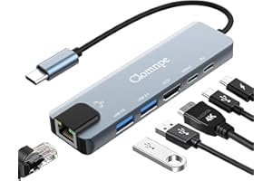 CLOMNPE USB C Hub with Ethernet Adapter, 6 In 1 USB C Multiport Splitter with 100W PD, 4K HDMI, USB 3.0, Type C Port, Slim USB C Adapter for iPhone 15, MacBook, iPad, Samsung, Surface, etc