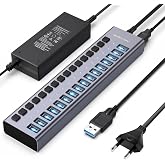 Teknobiyotik HS716-16 Port 10 Gbps USB 3.1, On/Off Port &Ouml;zellikli, Al&uuml;minyum Kasa, 96W G&uuml;&ccedil; Adapt&ouml;rl&uuml;, LED Işıklı, USB &Ccedil;oklayı