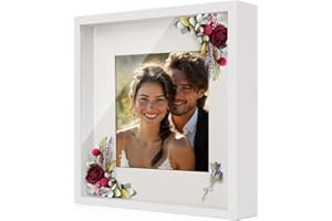 Anhow Marcos con Profundidad 30x30 cm (Profundidad 3 cm), Marco de Fotos 3D Profundidad con Beige Passepartout, Marco de Objeto Rellenable para Rellenar, para Medallas,Flores,Recuerdos - Blanco