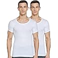 Dixcy Scott Originals Men's Regular Fit Solid 100% Combed Cotton Itch -Free & Comfortable Round Neck Short Sleeve White Under Shirt Basic Fit Vest Innerwear - (Pack of 2)