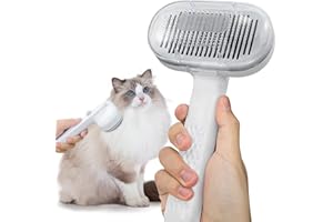 GOSCIEN Cat Brush, Slicker Dog Brush, Self Cleaning Pet Grooming Brush with Stable Thicker Bristles, Daily Use to Clean Loose Fur, Tangles & Dirt, Great for Dogs and Cats With Medium Long Hair (White)